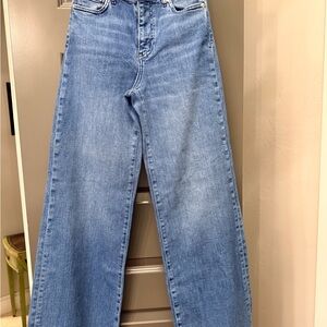 Frame Le Slim Palazzo High Waist Wide Leg Raw Hem Jeans in Crossing wash
